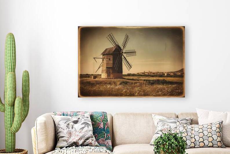 retro windmill in field by VeronicMorar