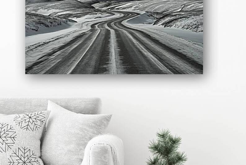 Icy winter road through the tundra hills by VeronicMorar