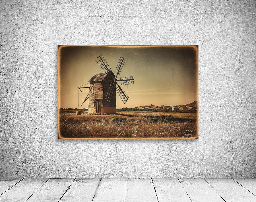 retro windmill in field Wall Preview