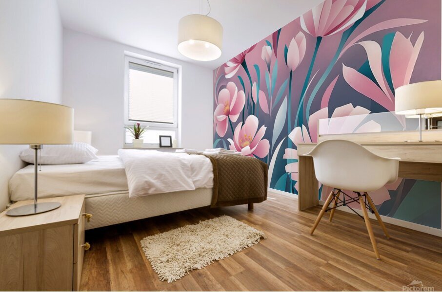 Flowers in soft pink and blue tones Mural print