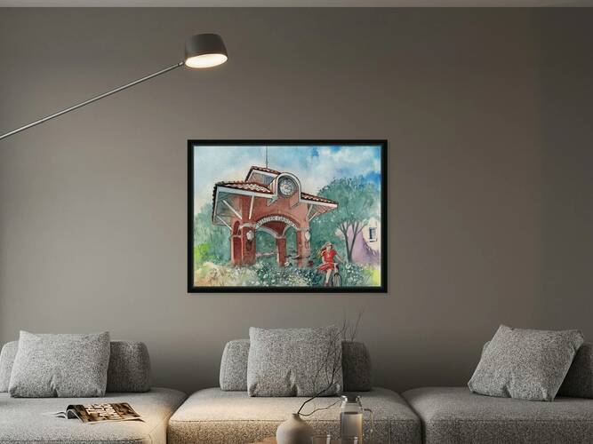 Winter Garden Clock Tower - A young girl riding a bicycle by Hubert ABITBOL