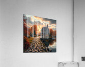 Idyllic Autumn Cottage by the Stream – Dreamlike Sunset Landscape Acrylic Print