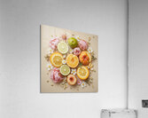 Vibrant Citrus and Floral Flat Lay – Aesthetic Fruit and Flowers Composition Acrylic Print