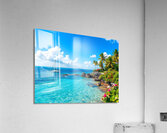 Tropical Paradise with Turquoise Waters Palm Trees and a Sailing Yacht Acrylic Print