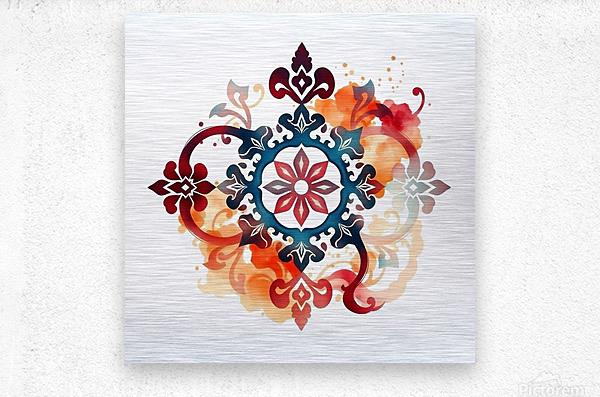 Traditional Ornamental Tattoo Art – Elegant Abstract Design in Burgundy and  Metal print