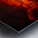 Dramatic Sunset with Glowing Red Flowers and Dark Silhouetted Branches Metal print