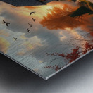 Idyllic Autumn Cottage by the Stream – Dreamlike Sunset Landscape Metal print