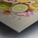 Vibrant Citrus and Floral Flat Lay – Aesthetic Fruit and Flowers Composition Metal print