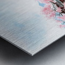 Tranquil Japanese Garden with Cherry Blossoms and Mountain Lake Metal print