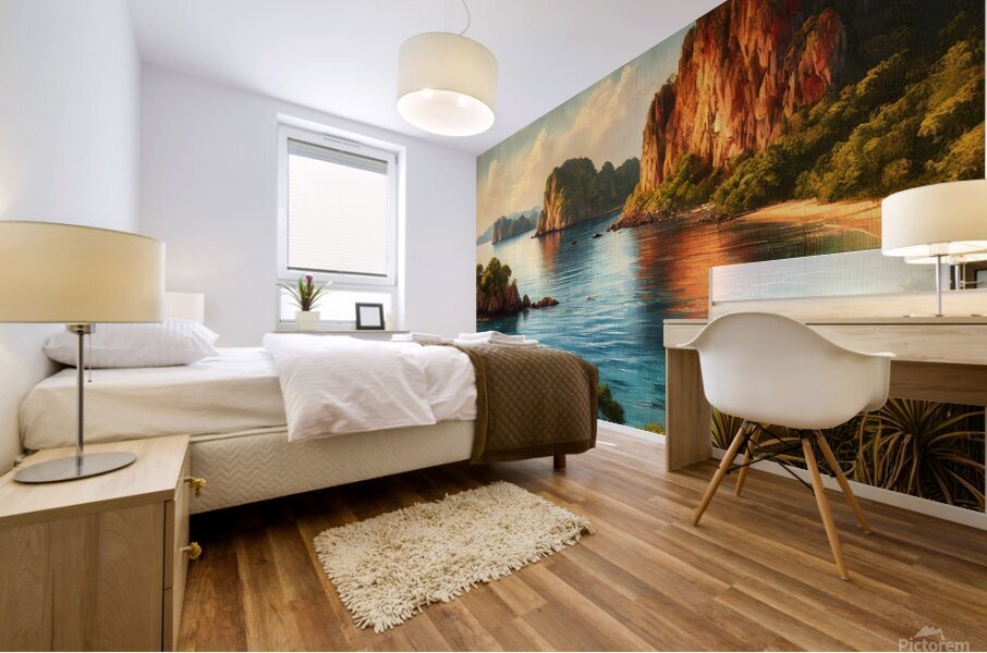 Scenic Coastal Landscape with Majestic Cliffs and Turquoise Waters Mural print