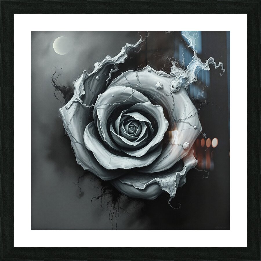 Surreal Monochrome Rose – Dark Abstract Fantasy Art Picture Frame print