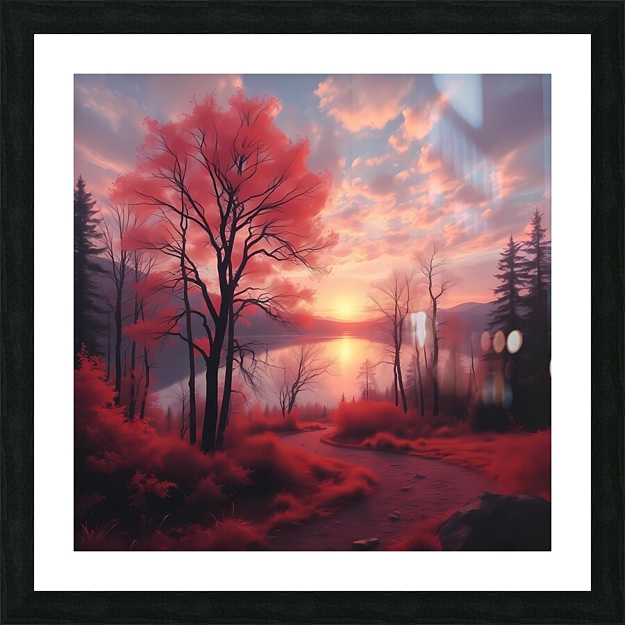 Surreal Autumn Landscape – Dreamlike Sunset Over a Mystical Forest Picture Frame print