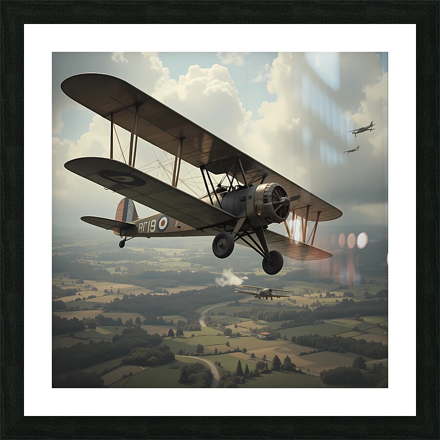Vintage World War II Biplane Squadron in Flight Picture Frame print
