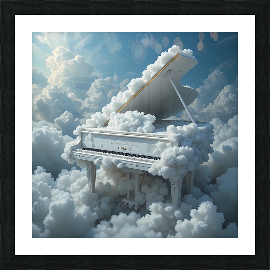 Heavenly Grand Piano Floating in the Clouds – Surreal Dreamlike Art Picture Frame print