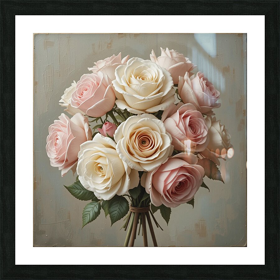 Elegant Bouquet of Pink and Cream Roses – Romantic Floral Arrangement Picture Frame print