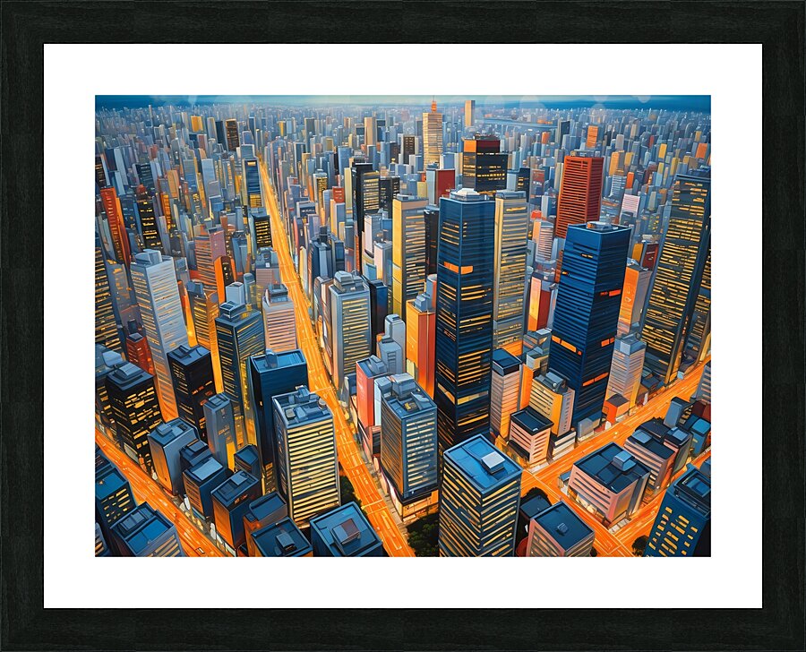 Futuristic City Skyline at Night – Vibrant Urban Metropolis Picture Frame print