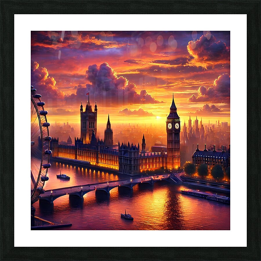Stunning Sunset Over London – Big Ben & Thames River in Golden Light Picture Frame print