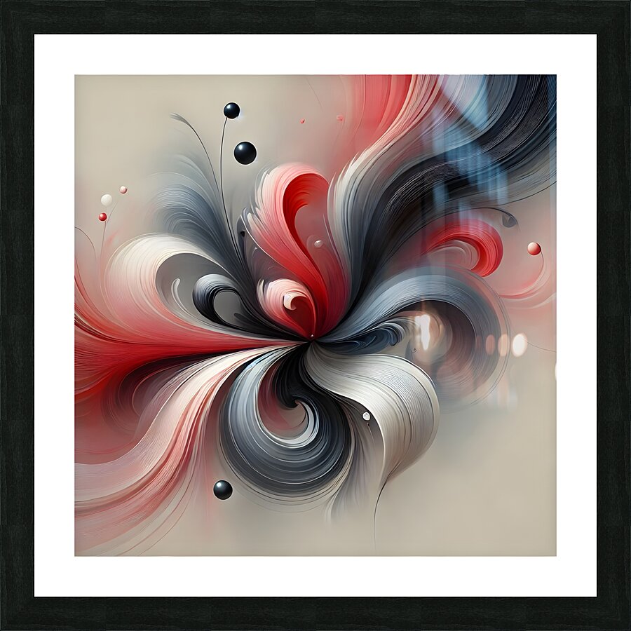  Abstract Floral Art – Red Gray & Black Swirling Fluid Painting Picture Frame print