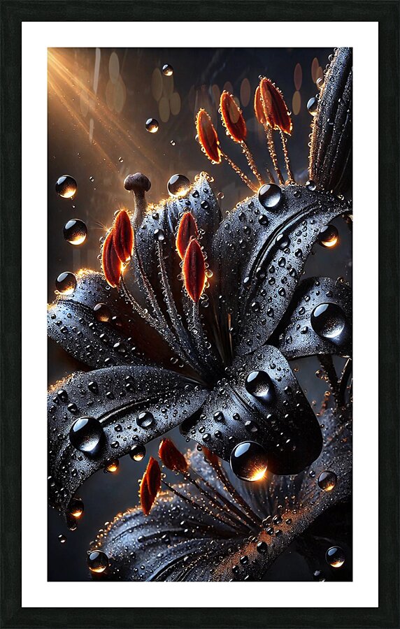 Black Lily with Dewdrops – A Stunning Dark Floral Macro Photography Picture Frame print