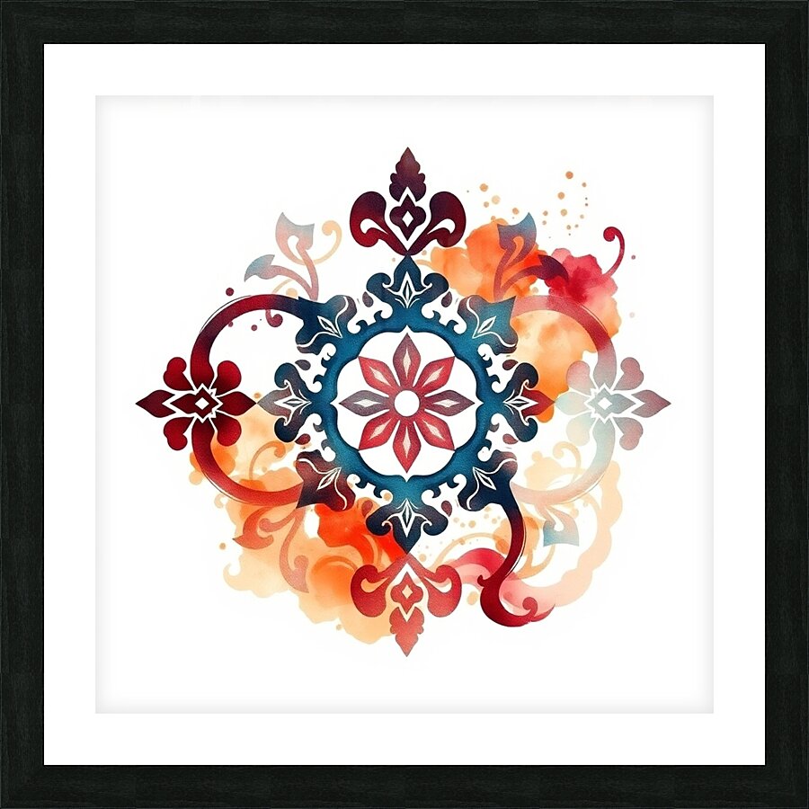 Traditional Ornamental Tattoo Art – Elegant Abstract Design in Burgundy and Picture Frame print
