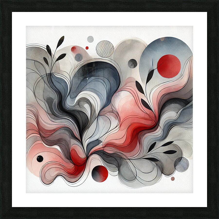 Modern Abstract Painting with Red Black and Gray Fluid Shapes Picture Frame print