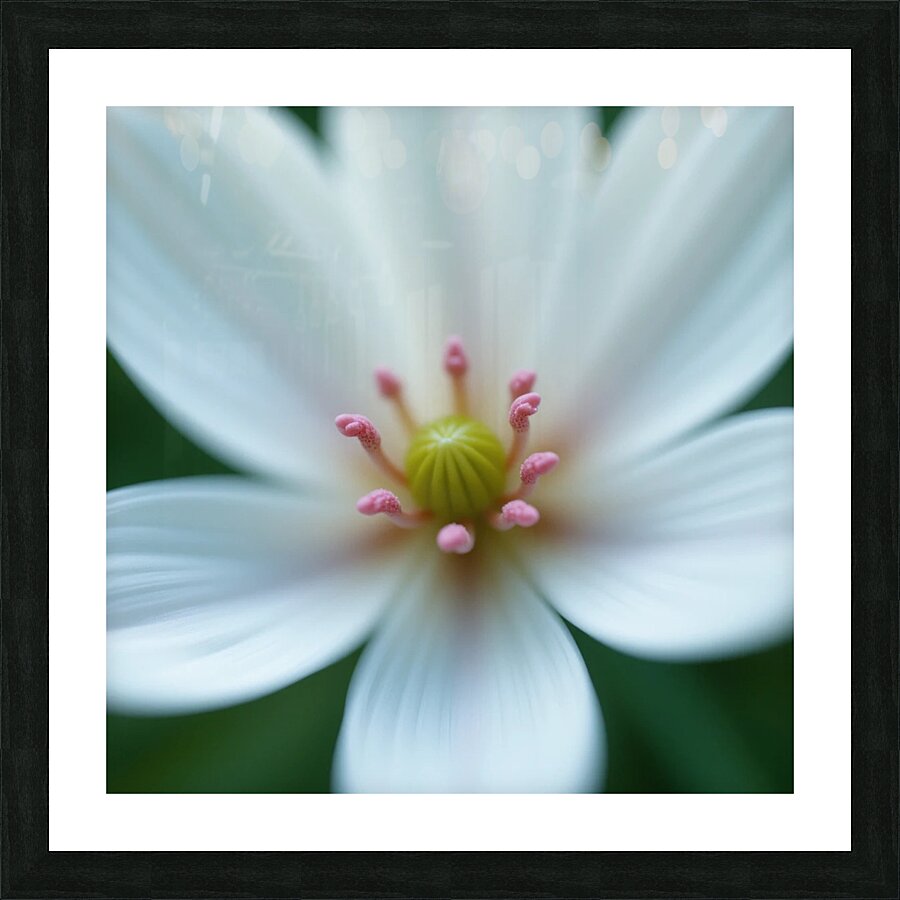 Macro Photography of a Delicate White Flower with Pink Stamens Picture Frame print