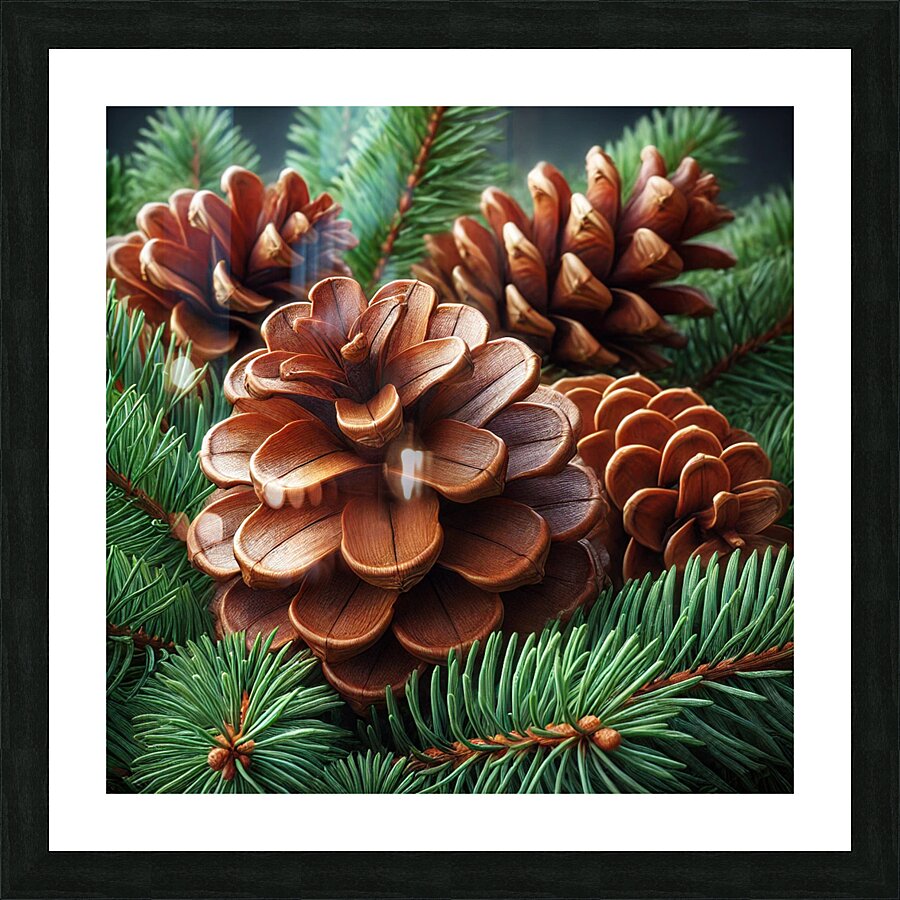 Close-Up of Pine Cones and Evergreen Branches – Nature’s Rustic Beauty Picture Frame print