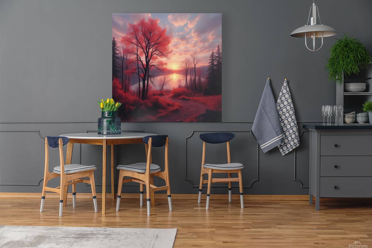 Surreal Autumn Landscape – Dreamlike Sunset Over a Mystical Forest Reproduction
