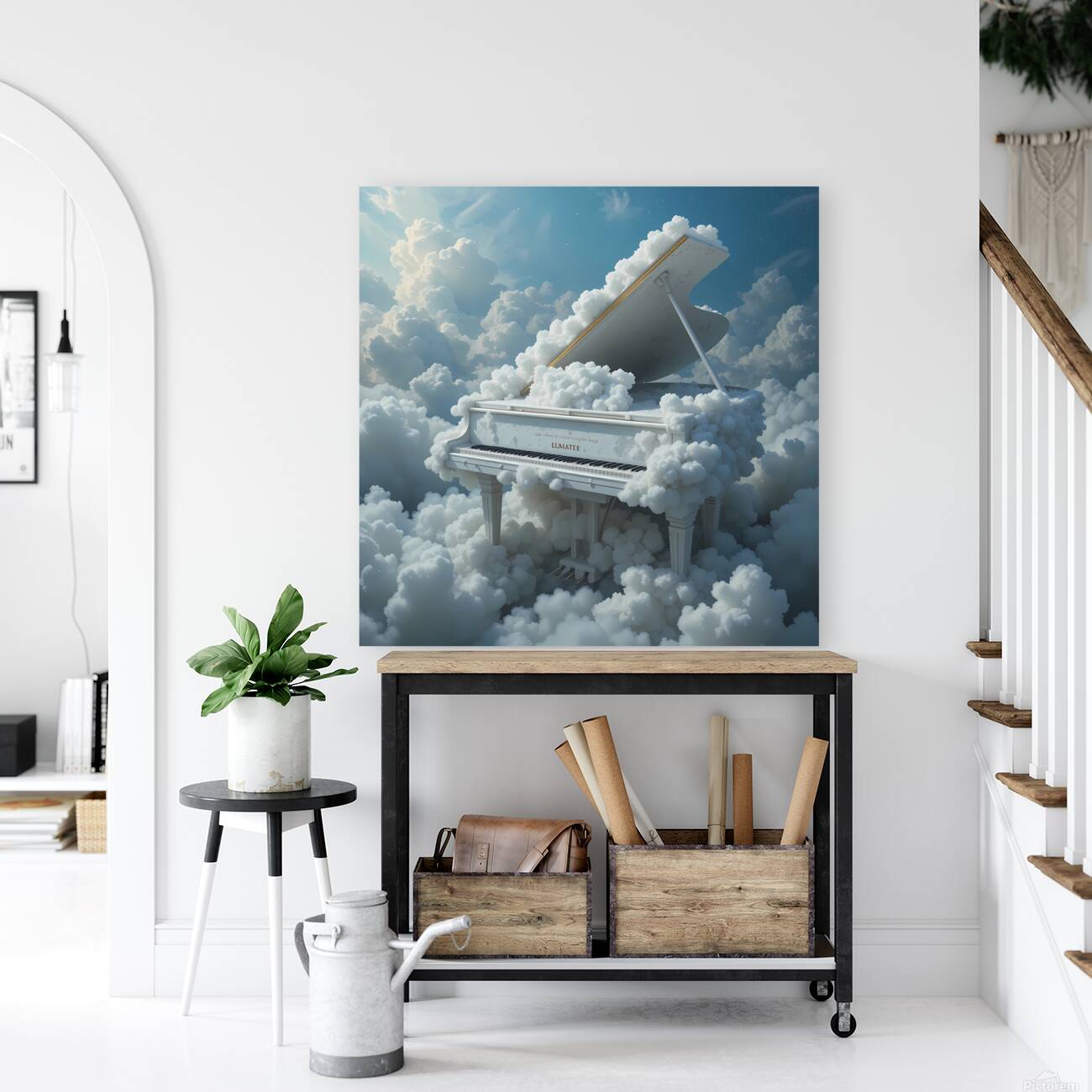 Heavenly Grand Piano Floating in the Clouds – Surreal Dreamlike Art Reproduction