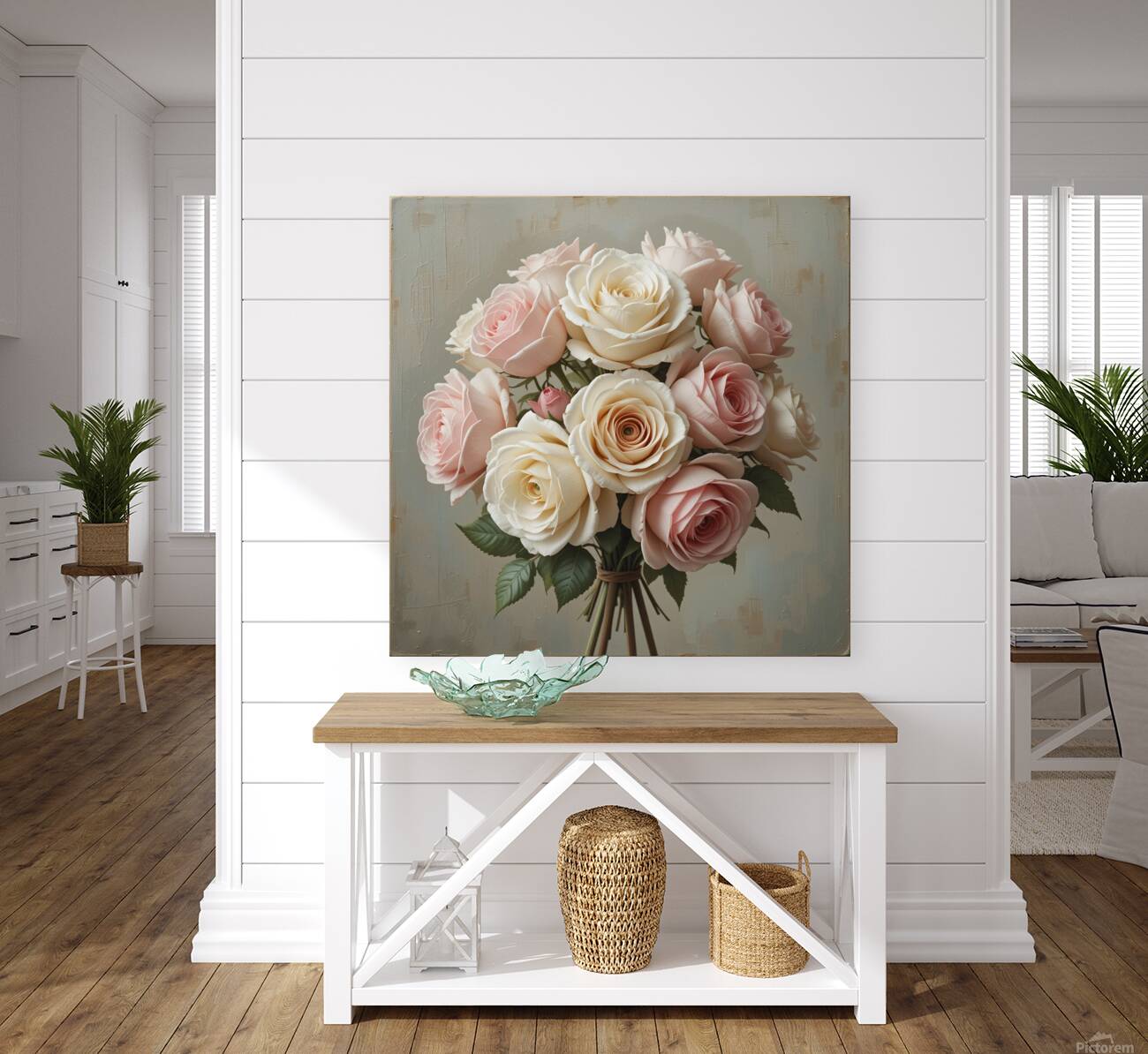 Elegant Bouquet of Pink and Cream Roses – Romantic Floral Arrangement Reproduction