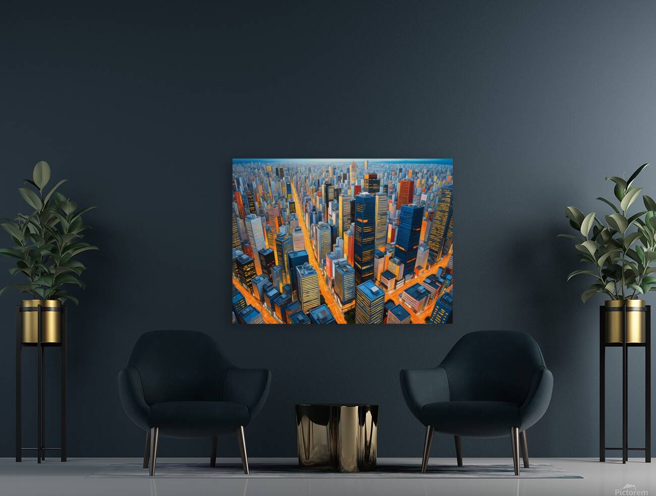Futuristic City Skyline at Night – Vibrant Urban Metropolis Reproduction