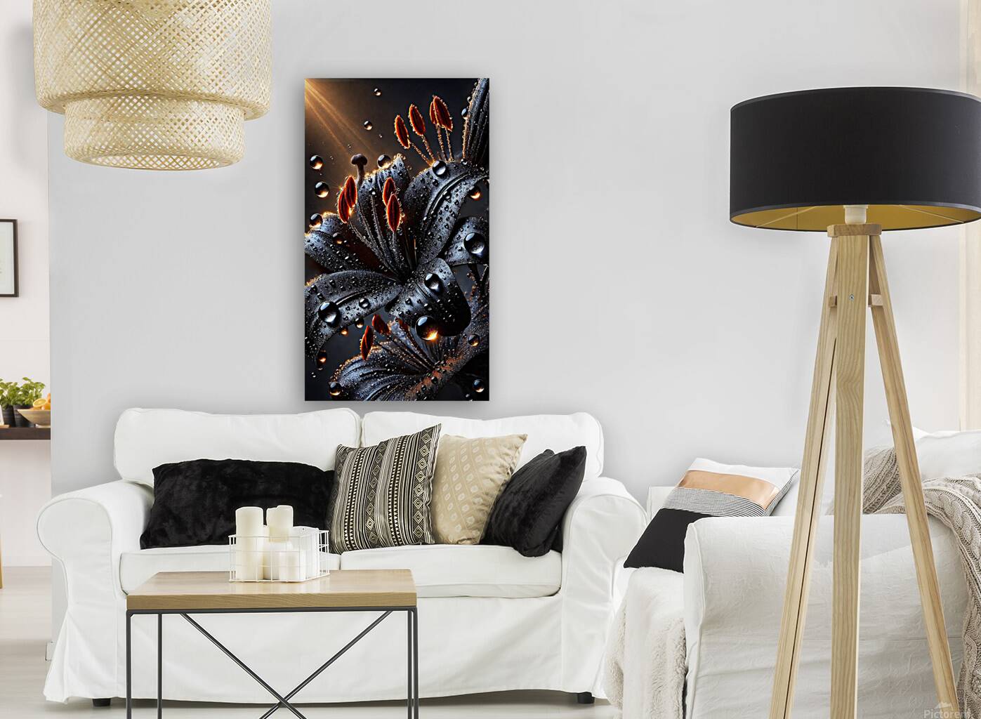 Black Lily with Dewdrops – A Stunning Dark Floral Macro Photography Reproduction