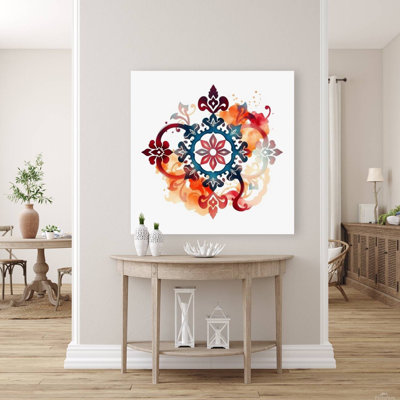 Traditional Ornamental Tattoo Art – Elegant Abstract Design in Burgundy and Reproduction