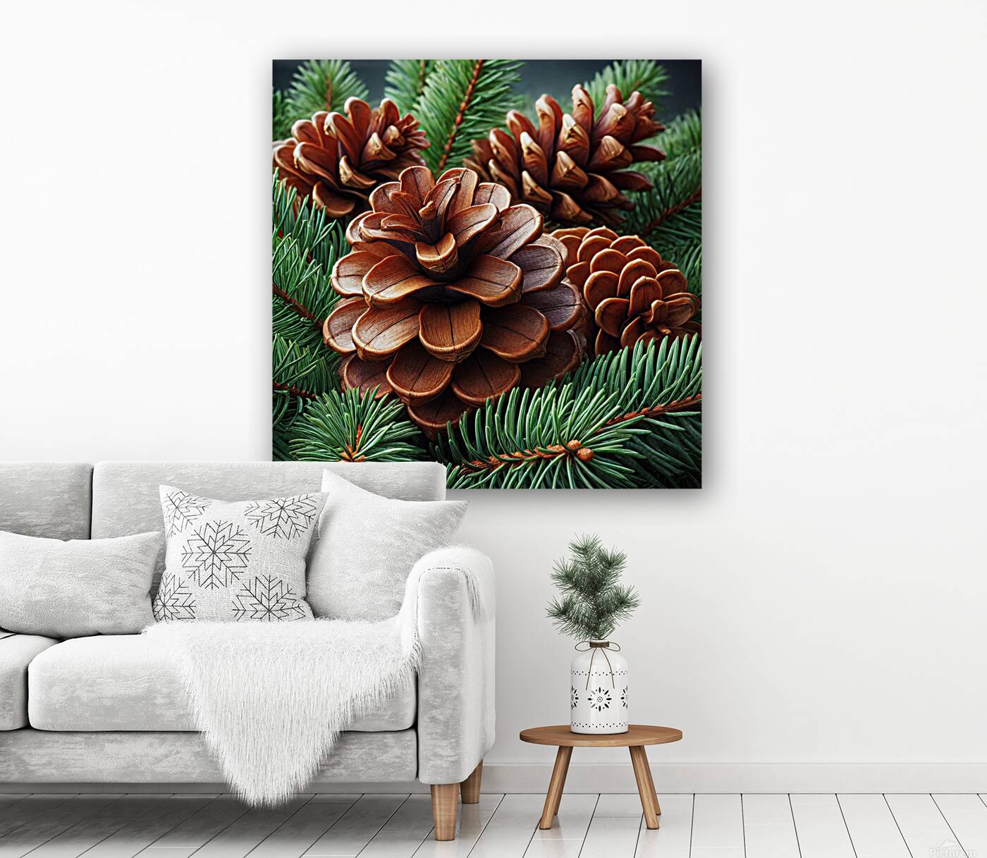 Close-Up of Pine Cones and Evergreen Branches – Nature’s Rustic Beauty Reproduction