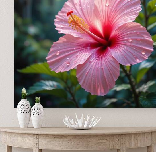 Pink Hibiscus Flower with Dewdrops – A Stunning Macro Nature Shot by Carole Bally