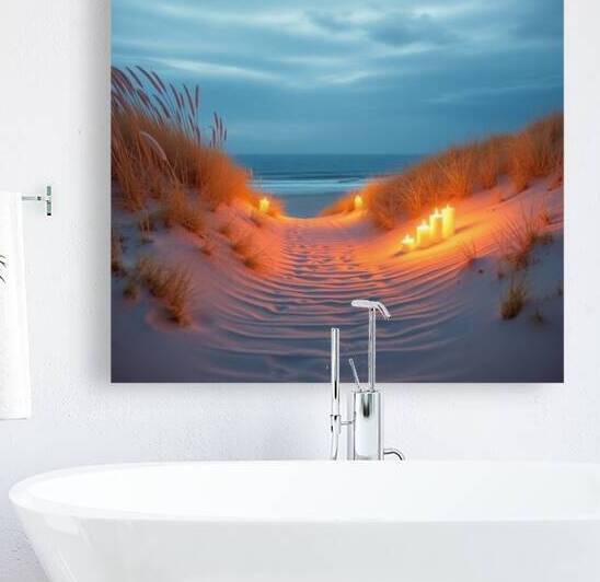 Serene Candlelit Path Through Sand Dunes to the Ocean by Carole Bally
