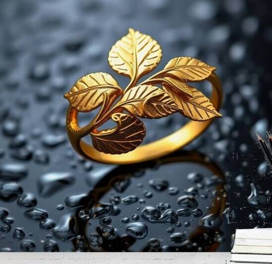 Elegant Gold Leaf Ring on a Luxurious Water-Drop Surface by Carole Bally
