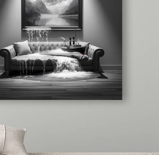 Surreal Waterfall Painting – Dreamlike Black & White Interior Art by Carole Bally