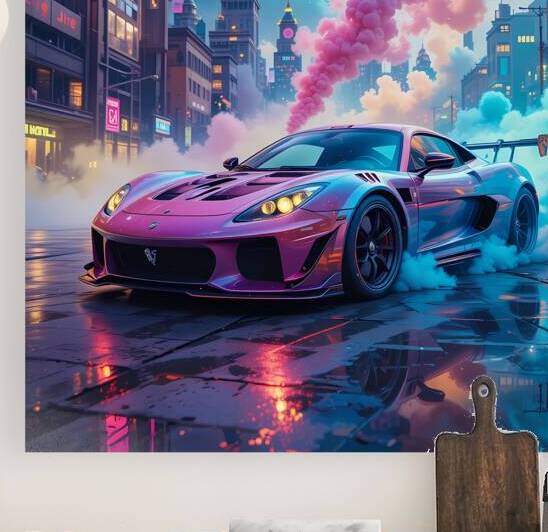 Futuristic Street Racing – Neon Supercar in Cyberpunk City by Carole Bally
