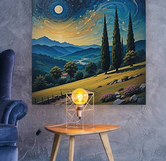 Starry Night Over a Dreamy Countryside Landscape by Carole Bally