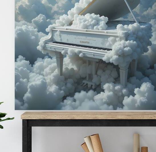 Heavenly Grand Piano Floating in the Clouds – Surreal Dreamlike Art by Carole Bally