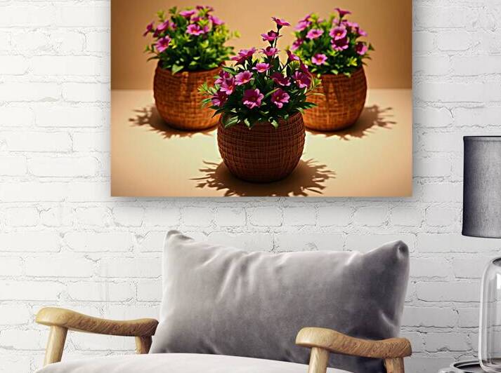 Beautiful Pink Floral Arrangement in Woven Planters by Carole Bally