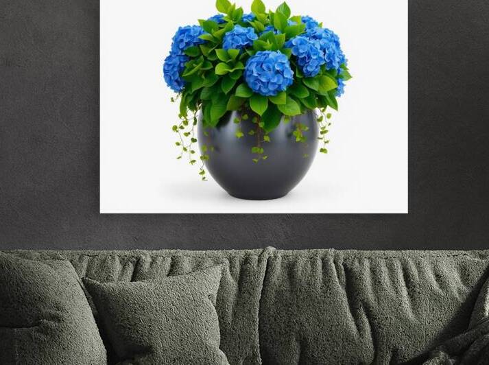 Beautiful Blue Hydrangea Arrangement in Elegant Pot by Carole Bally