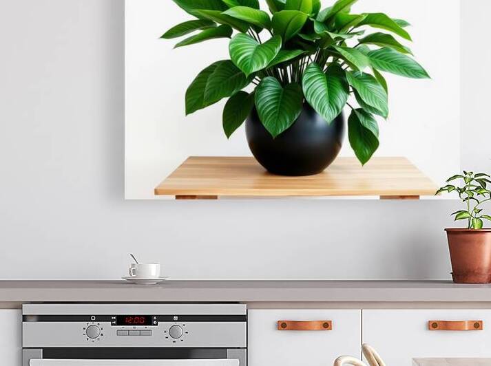 Vibrant Green Plant in Modern Black Pot by Carole Bally