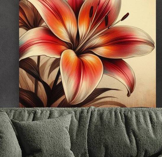 Vintage Botanical Illustration of a Vibrant Lily Flower by Carole Bally
