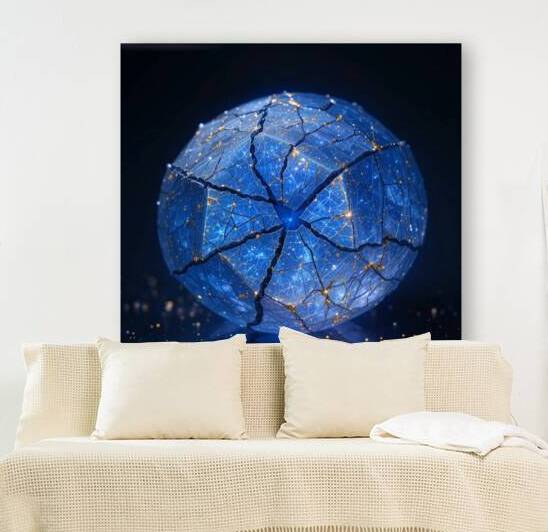 Cracked Futuristic Blue Sphere – A Digital Vision of Fragility and Light by Carole Bally