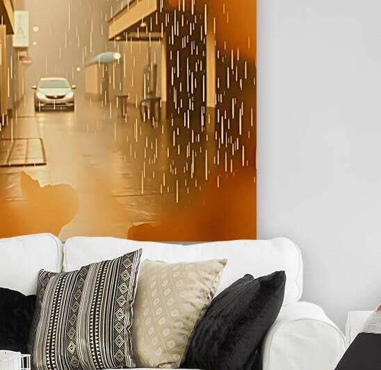 Cinematic Rainy Street Scene with Warm Abstract Tones by Carole Bally