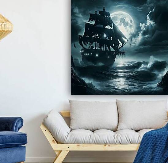 Haunting Ghost Ship Under a Full Moon on a Stormy Sea by Carole Bally