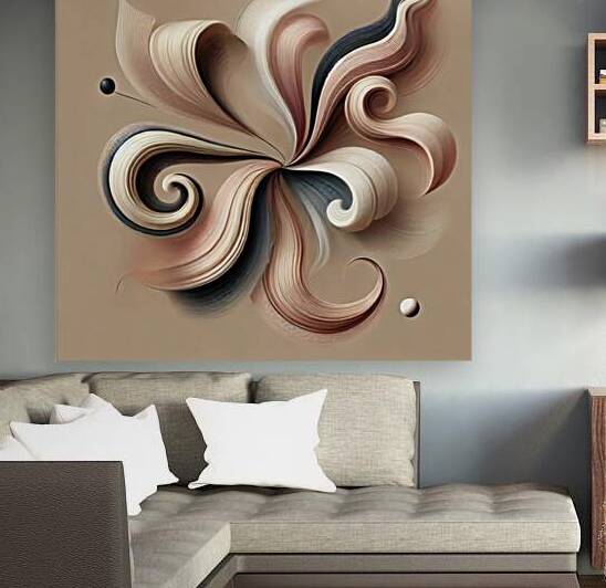 Elegant Abstract Floral Painting – Soft Beige Brown and Black Swirls by Carole Bally