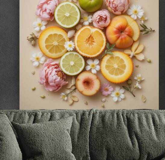 Vibrant Citrus and Floral Flat Lay – Aesthetic Fruit and Flowers Composition by Carole Bally
